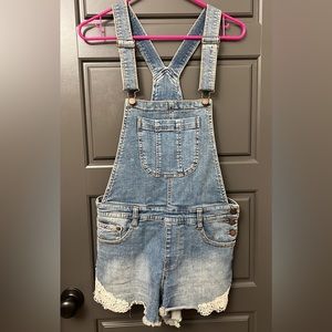 Aqua Denim Overalls w/ Lace Shorts